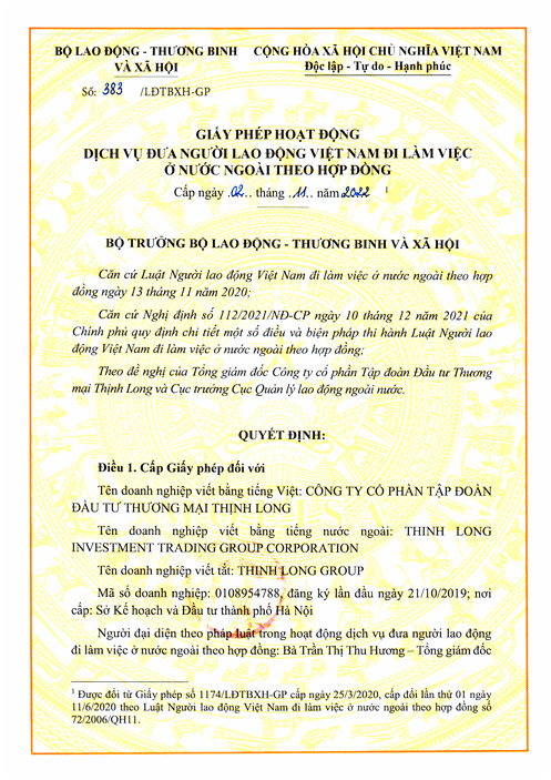 Giấy phép đưa người lao động đi làm việc tại nước ngoài
